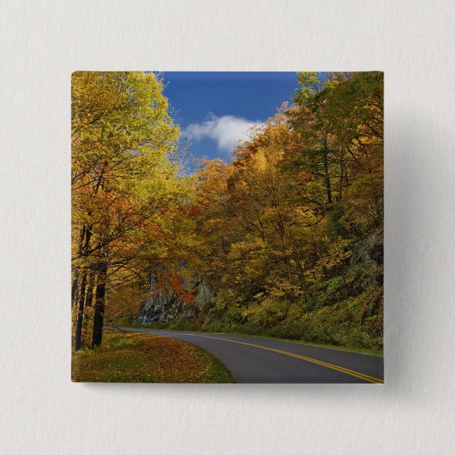 Blue Ridge Parkway curving through autumn colours 15 Cm Square Badge (Front)