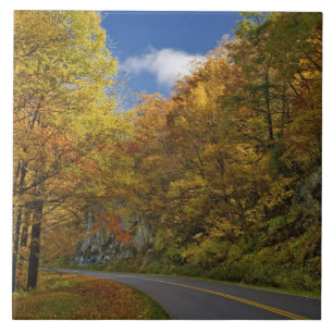 Blue Ridge Parkway curving through autumn colours Ceramic Tile