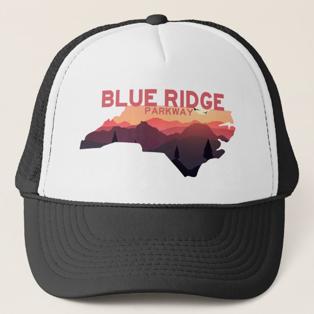 Blue Ridge Parkway North Carolina Map Trucker Hat (Front)