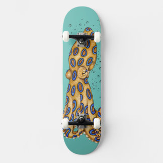 Blue Ring Octopus and the Bubbles Art Skateboard