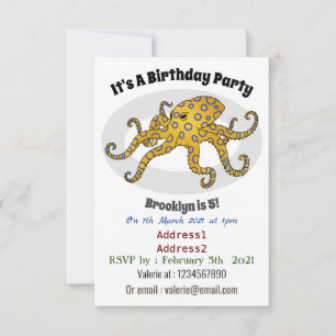 Blue-ringed octopus cartoon illustration invitation
