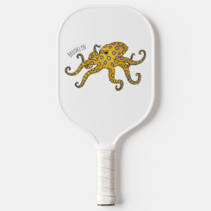 Blue-ringed octopus cartoon illustration pickleball paddle