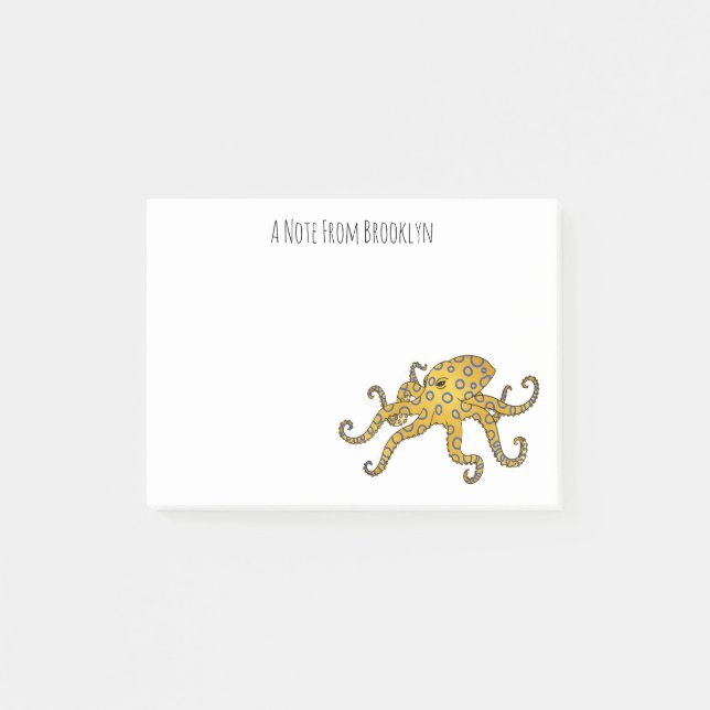 Blue-ringed octopus cartoon illustration  post-it notes (Front)