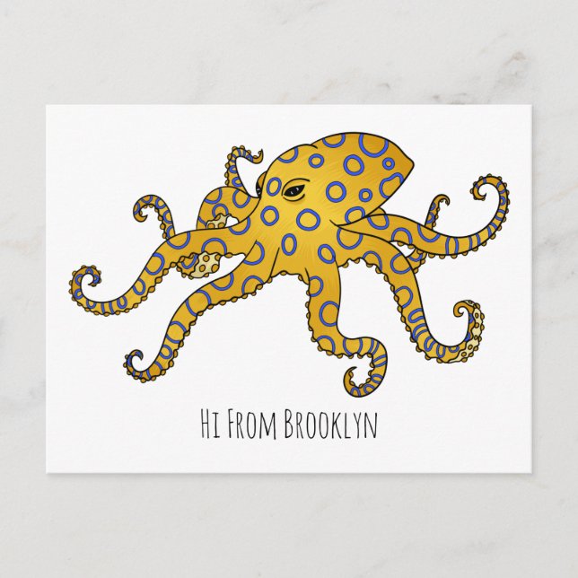 Blue-ringed octopus cartoon illustration  postcard (Front)