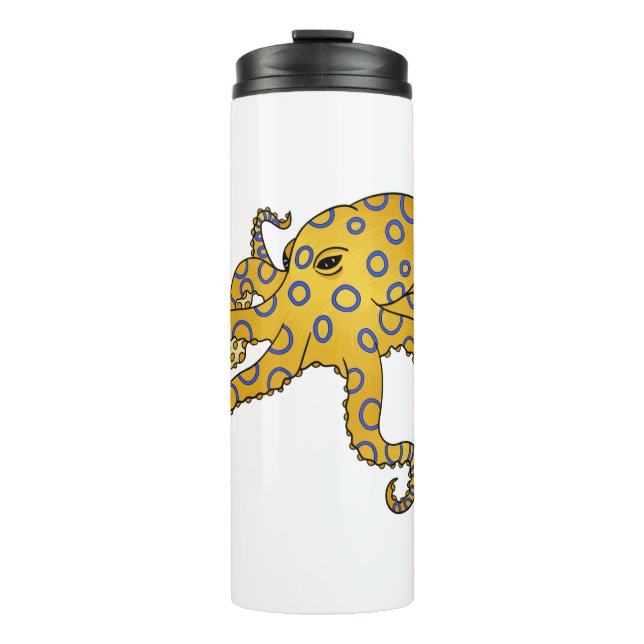 Blue-ringed octopus cartoon illustration thermal tumbler (Front)