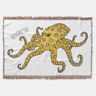 Blue-ringed octopus cartoon illustration throw blanket