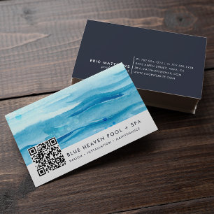 Blue Ripple Pool Care or Swim QR Code Business Card