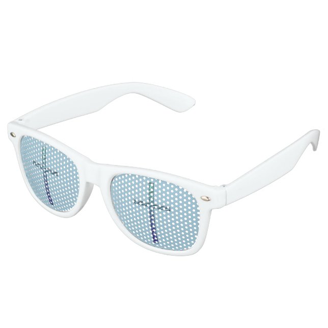 Blue Rippled Cross-Religious Retro Sunglasses (Angled)