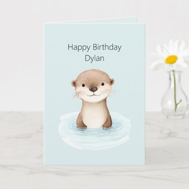 Blue River Cute Otter Birthday Card (Small Plant)