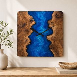 Blue River Resin Look Faux Wood Square Wall Clock