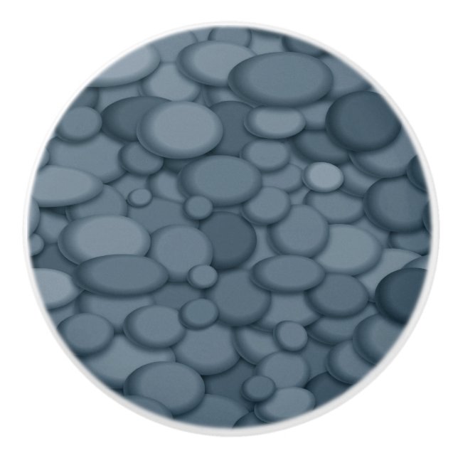 Blue River Rock Pebbles Art Ceramic Knob (Front)