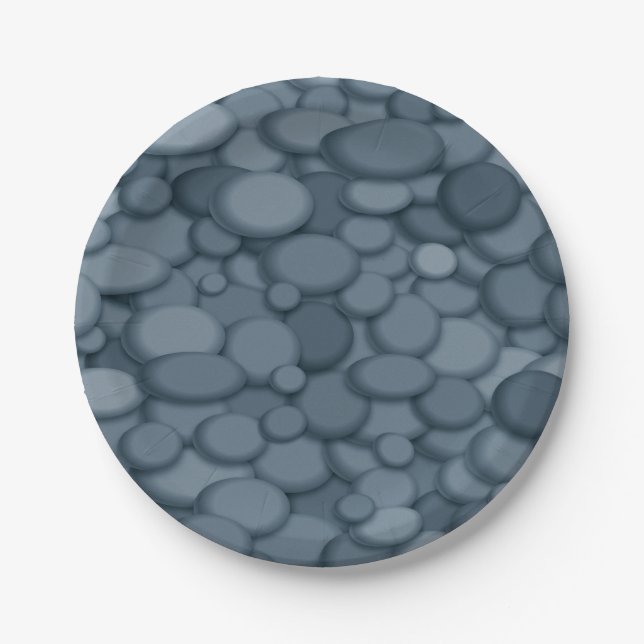 Blue River Rock Pebbles Art Paper Plate (Front)