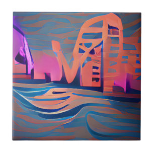 Blue rivers backlight digital art ceramic tile
