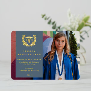 Blue RN Caduceus Graduation Photo Announcement