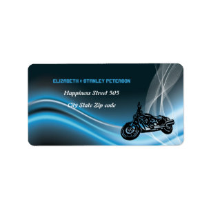 Blue road biker wedding address label