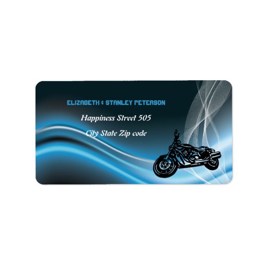 Blue road biker wedding address label
