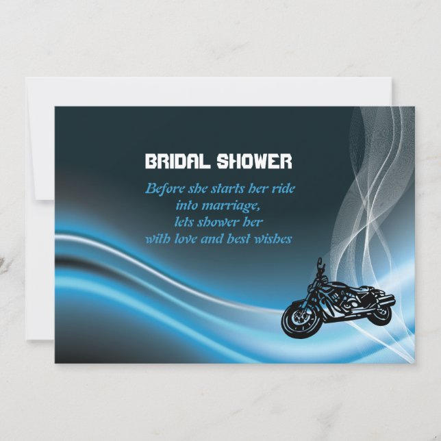 Blue road biker wedding bridal shower invitation (Front)