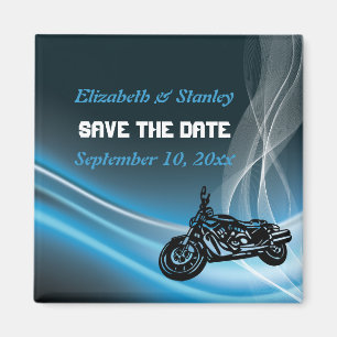 Blue road biker wedding Save the Date magnet