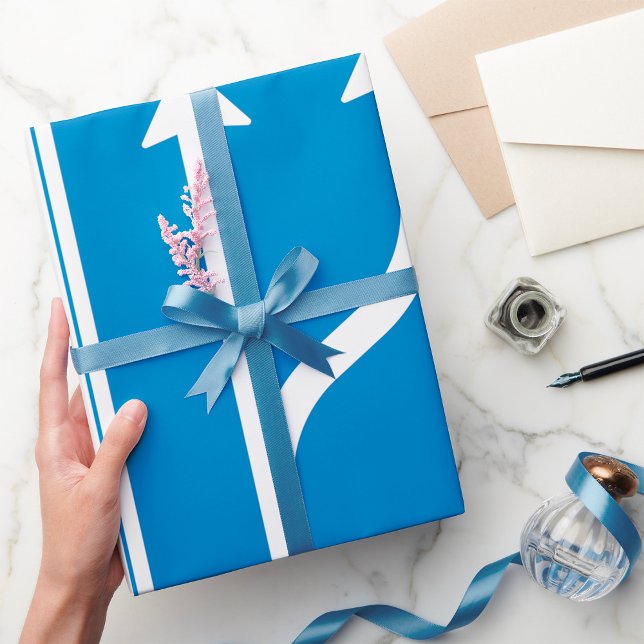Blue Road Sign Two Straight Arrows Wrapping Paper (Creator Uploaded)