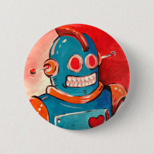 Blue Robot 6 Cm Round Badge