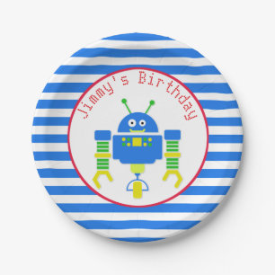 Blue Robot Birthday Paper Plate
