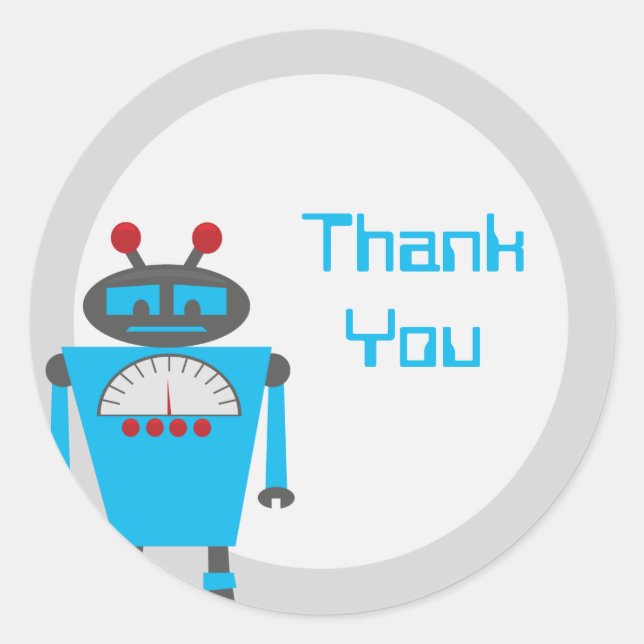 Blue Robot Birthday Party Stickers (Front)