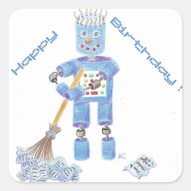 Blue robot birthday stickers (Front)