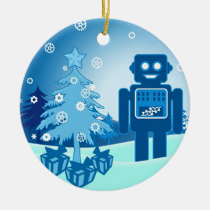 Blue Robot Chritsmas Ceramic Tree Decoration