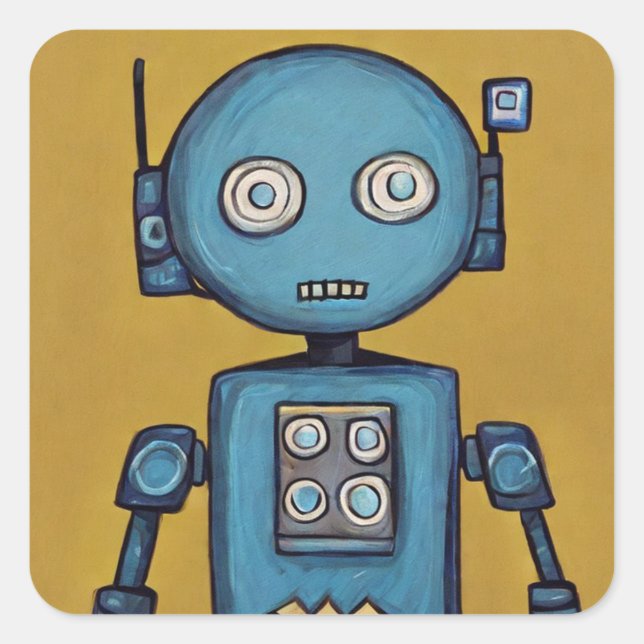 Blue Robot Square Sticker (Front)