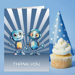 Blue Robot Theme Birthday Thank You
