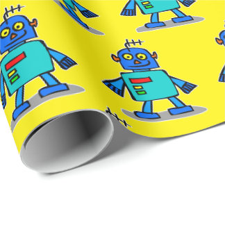 Blue Robot Wrapping Paper, Cute Robot Gift Wrap