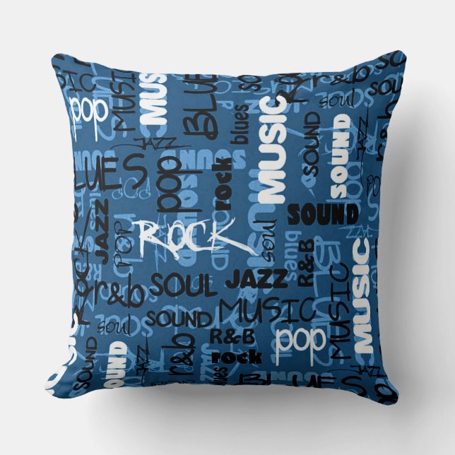 Blue Rock Pop R & B Music Text Cushion (Front)