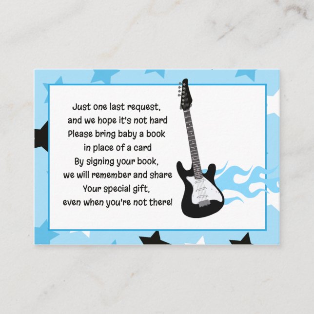 Blue Rock Star Baby Shower Book Request Cards (Front)