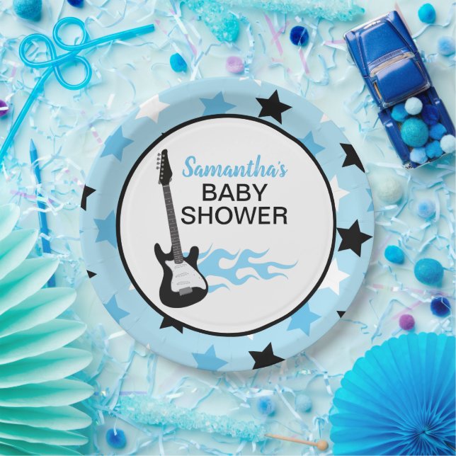 Blue Rock Star Guitar Rock-a-Bye Rocker Rockstar Paper Plate (Party)