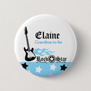 Blue Rock Star NAME TAG Personalised Button