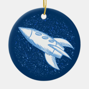 Blue Rocket Ceramic Tree Decoration