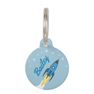 Blue Rocket Outer Space Personalised Name Template Pet Tag
