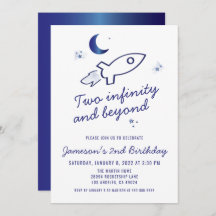 Blue Rocket Ship Outer Space 2nd Birthday 