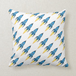 Blue Rocket Ship Outer Space Kids Room Decor   Boy Cushion