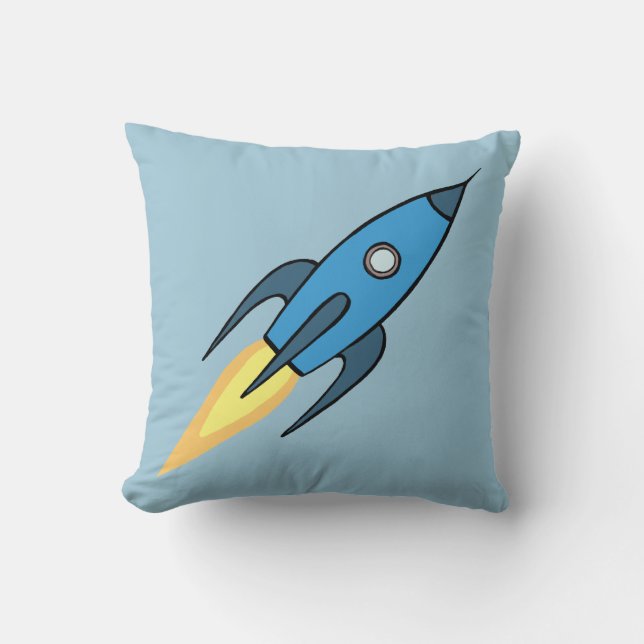 Blue Rocket Ship Outer Space Kids Room Decor | Boy Cushion (Front)