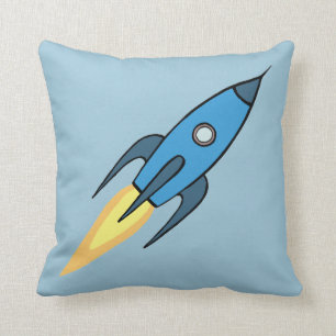 Blue Rocket Ship Outer Space Kids Room Decor   Boy Cushion