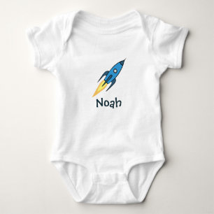 Blue Rocket Ship Outer Space Personalised Boy Cute Baby Bodysuit