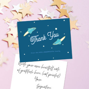 Blue Rockets and Stars Dark Teal Thank You Card