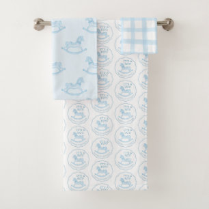 Blue Rocking Horse Baby Boy Personalised Towel Set