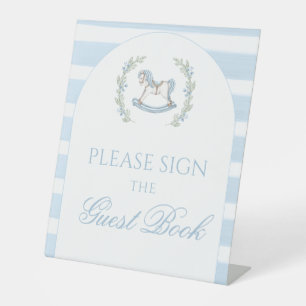 Blue rocking horse Baby boy shower Guest book sign