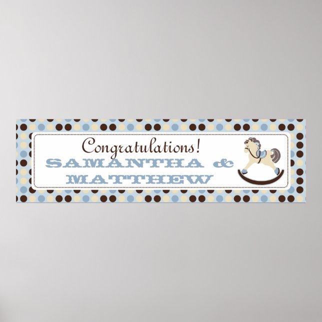 Blue Rocking Horse Baby Shower Banner Poster (Front)