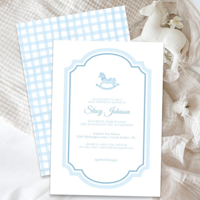 Blue Rocking Horse Baby Shower Invitation | Boy (Classic Baby Shower Invite)
