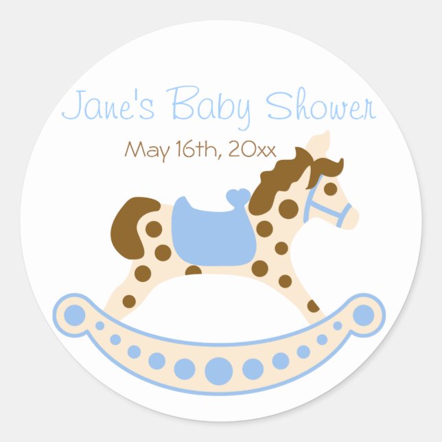 Blue Rocking Horse Baby Shower Stickers (Front)