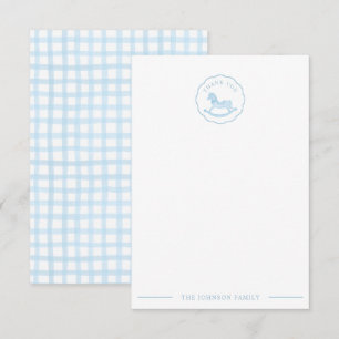 Blue Rocking Horse Baby Shower Thank You Card