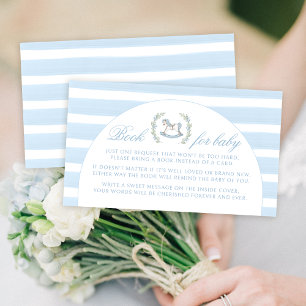 Blue rocking horse book for baby boy shower enclosure card